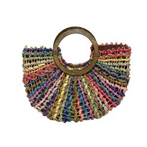 Cappelli Straworld Multicolor Woven Straw Round Handle Shoulder Bag Resort Beach